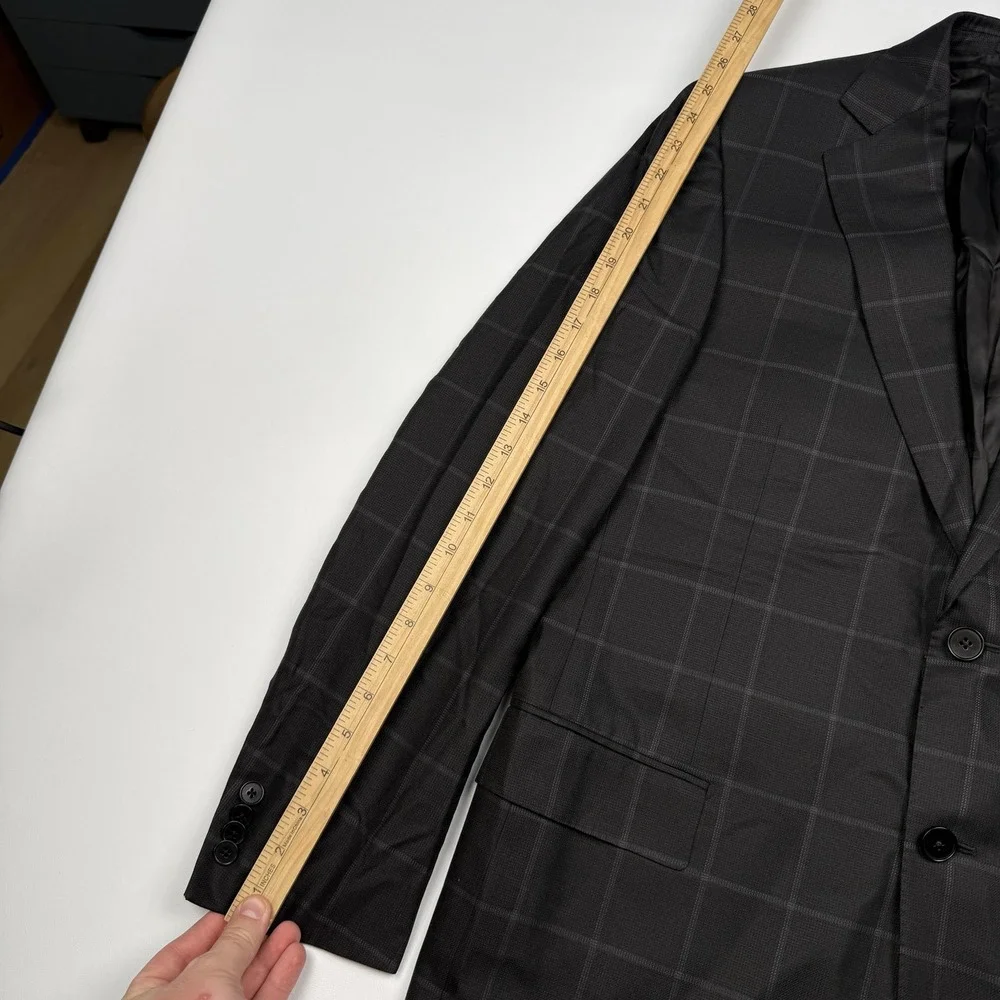 Ermenegildo Zegna Blazer Mens 42R Black Plaid Wool Silk Classic Fit Jacket Swiss